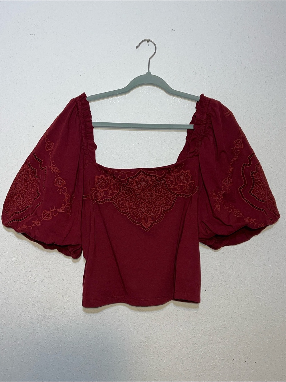 EXPRESS Embroidered Square Neck Puff Sleeve Top Size XL